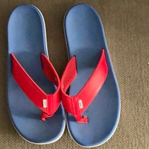 Red and Blue Flip Flops by Nike